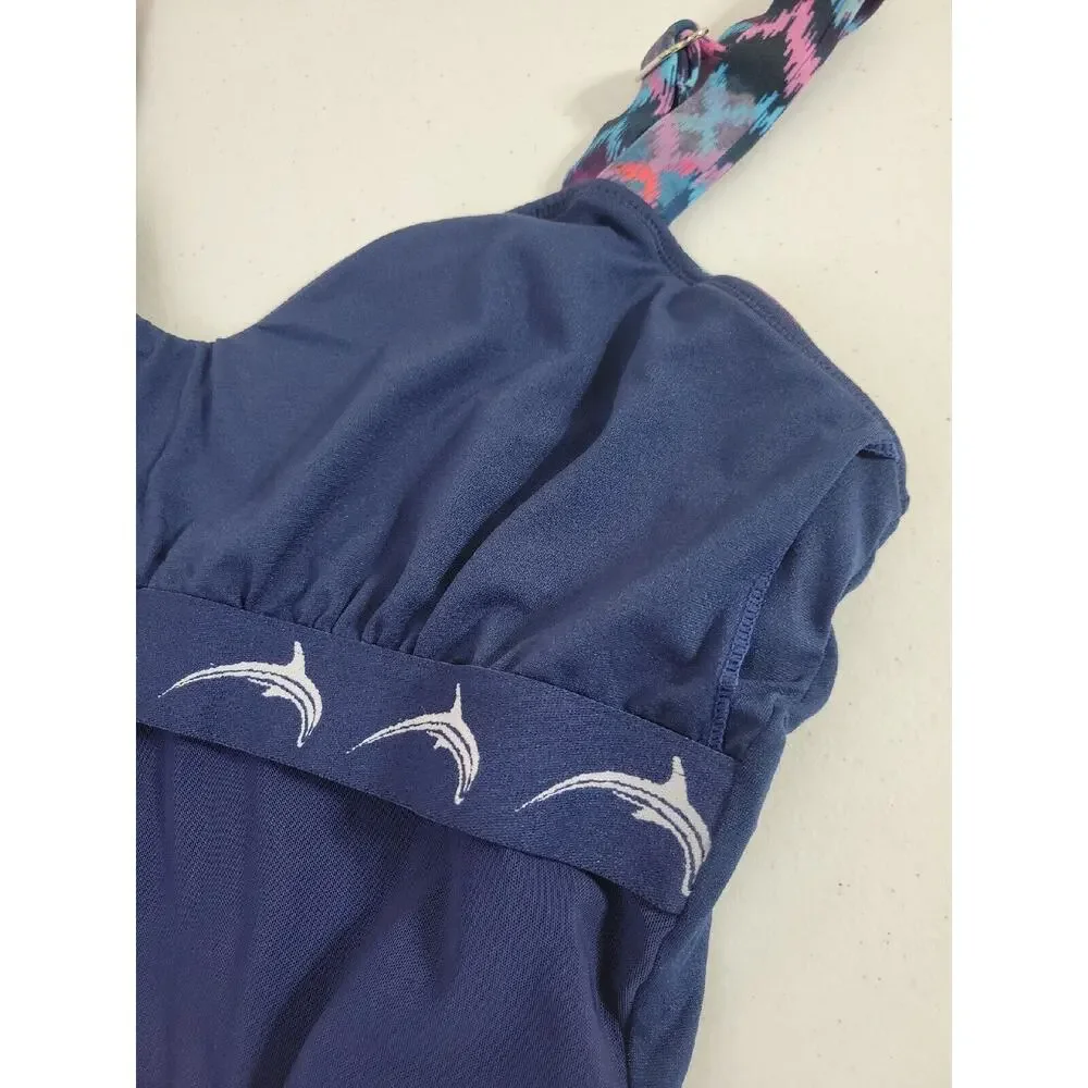 Dolfin Blue Ikat Ruffle Tiered One Piece Beach Swimdress Women's Size 48/22